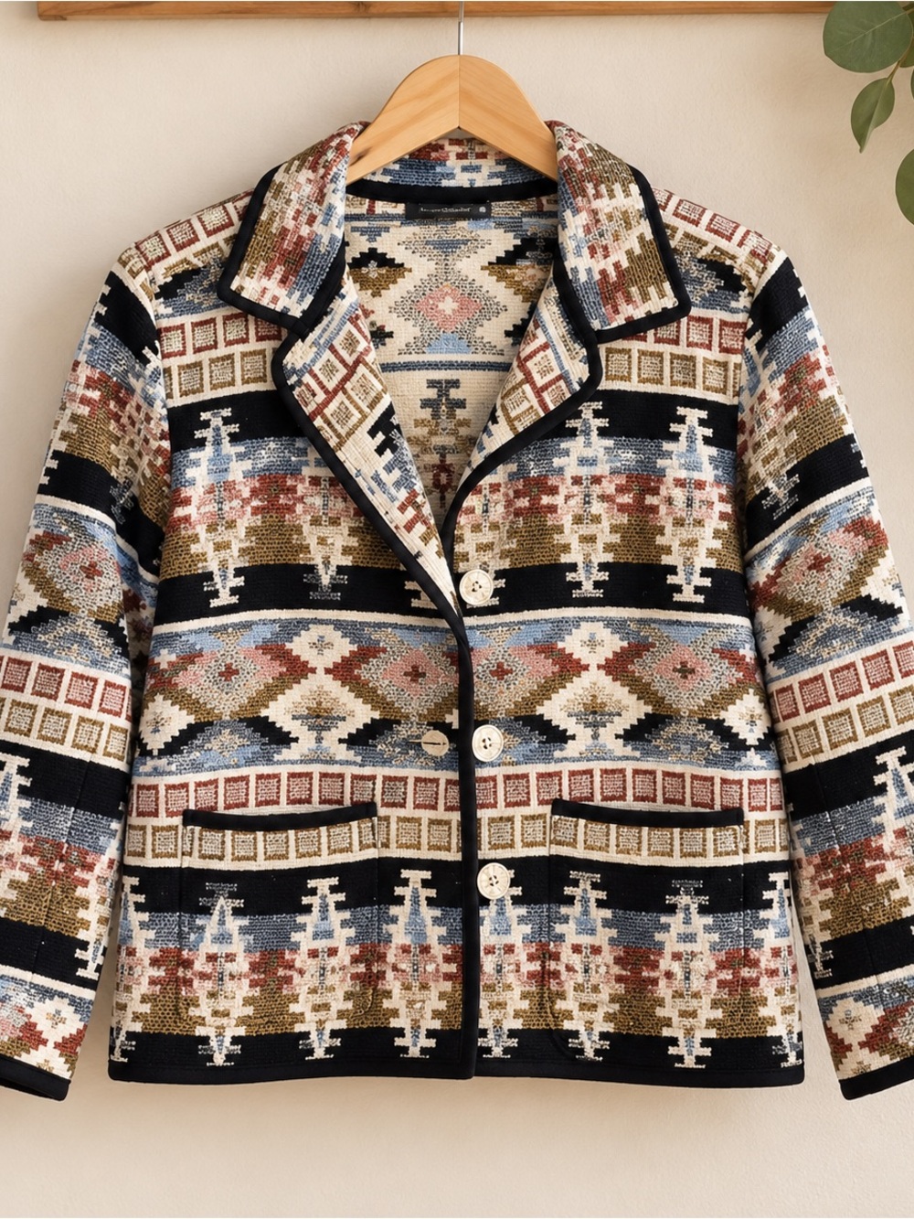 Jane Ashley Southwestern Aztec Tapestry Jacket in Black & Pink